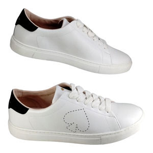 Kate Spade Angelise White Leather Gold Logo Fashion Sneakers Womens Sz 8.5B NEW